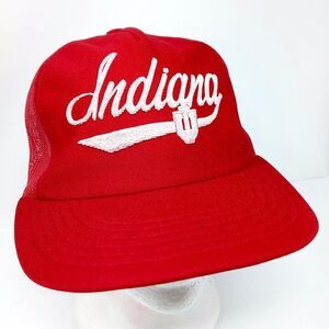 *READ* VTG Indiana Hoosiers Made in USA Puffy Print Trucker Mesh Snapback Hat